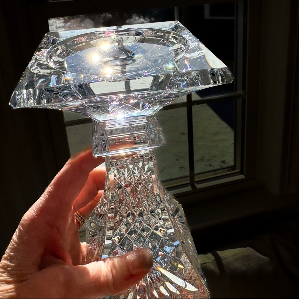 Signed Waterford Crystal Pedestal Candle Holder| Architectural Statement Decor - Picture 6 of 10